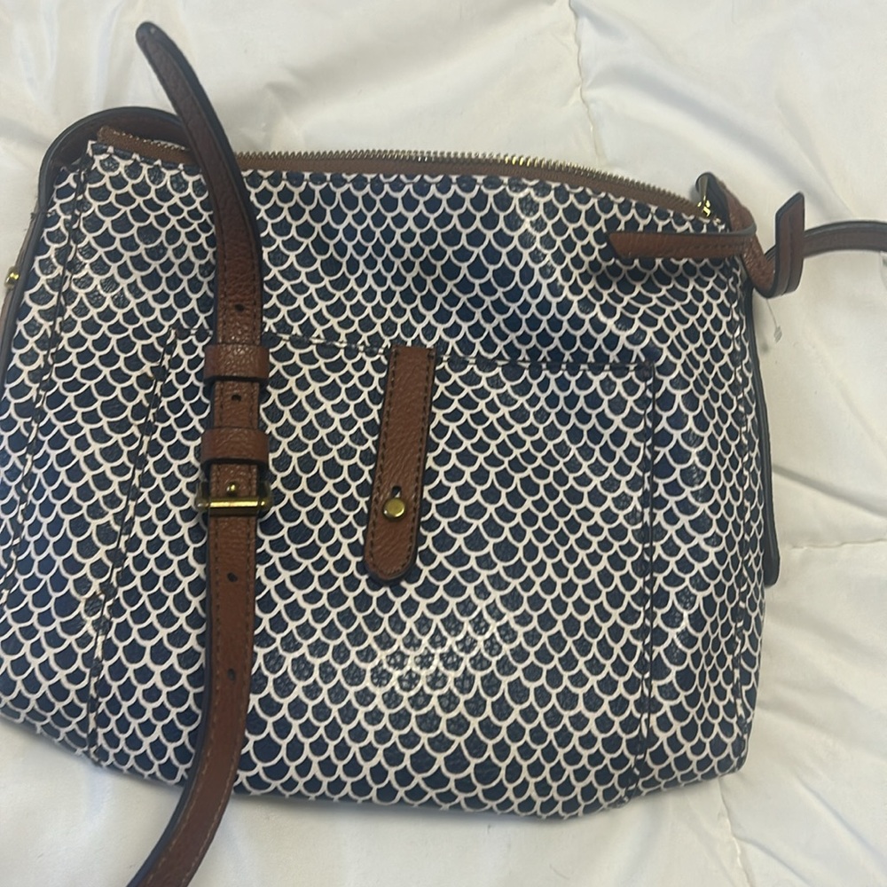 Fossil mermaid tail crossbody blue and tan